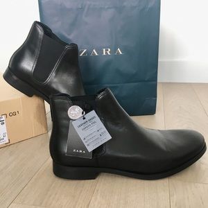 New Men’s Black Leather Chelsea Boots - Zara Sz1O